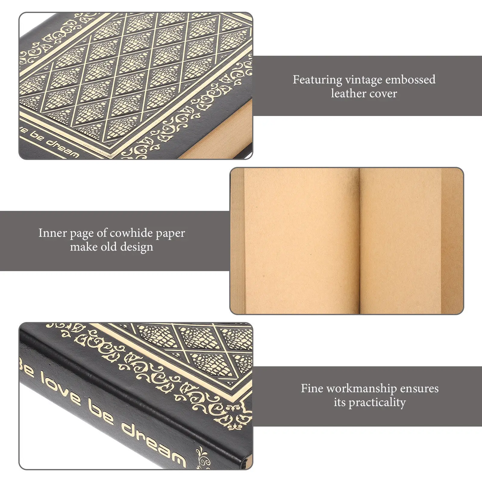 Vintage Embossed Journal Travel Diary Sketchbook Scrapbook Classic Retro Notepad for Writing Ideas Creative Work Plans