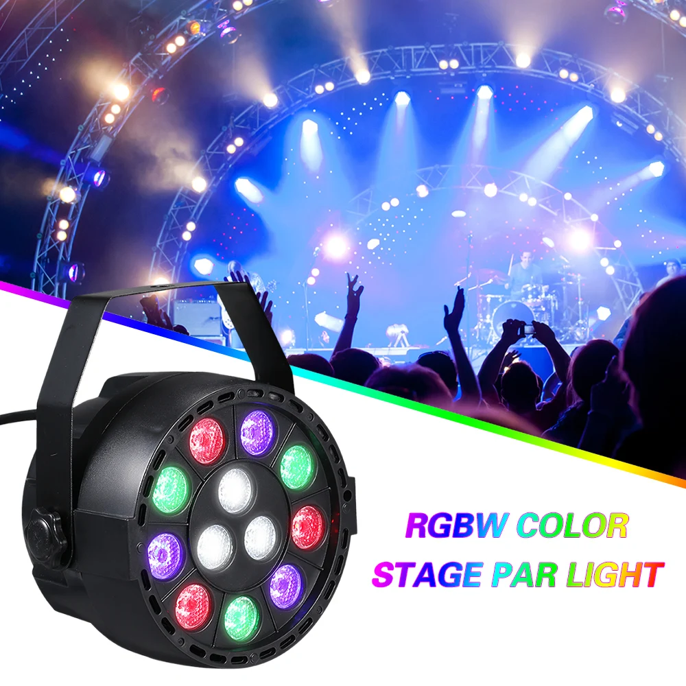 12 LEDs Par Lights 8 Channel RGBW Color Mixing Stage Lighting with DMX Strobe Sound Active Mode Disco Party Christmas Wall Wash