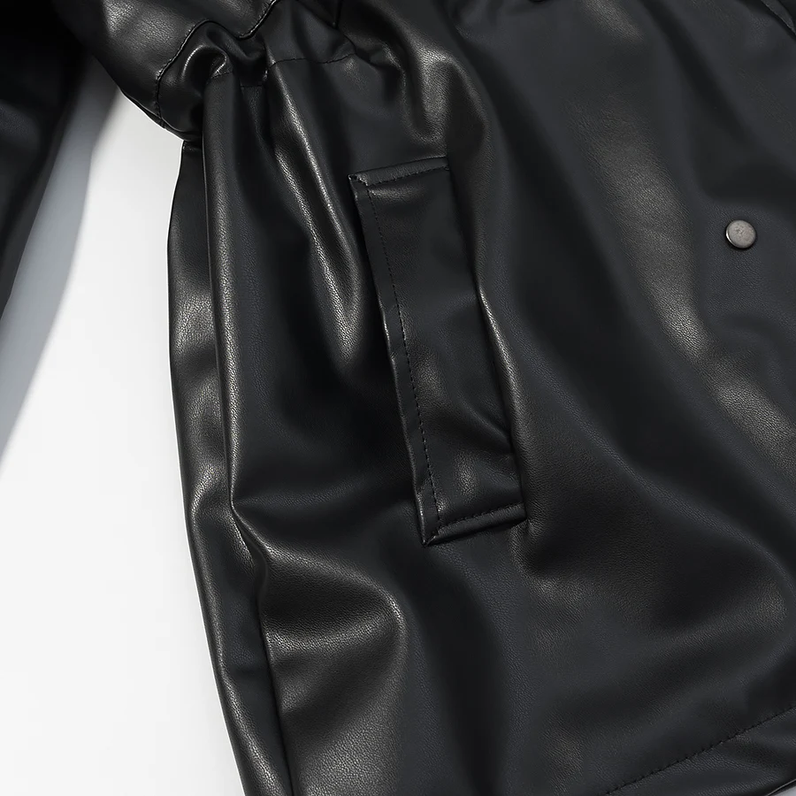 2025 Schwarze mittellange Lederjacke, elegant, modisch, neuer Stil, bequem, Bürokleidung, lässig, vielseitig, Vintage, sexy O