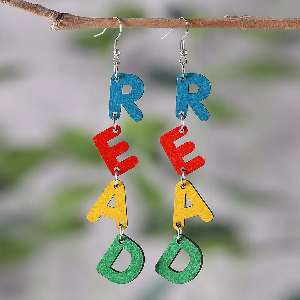 European and American hot-selling color letter READ earrings school season graduation season student teacher double