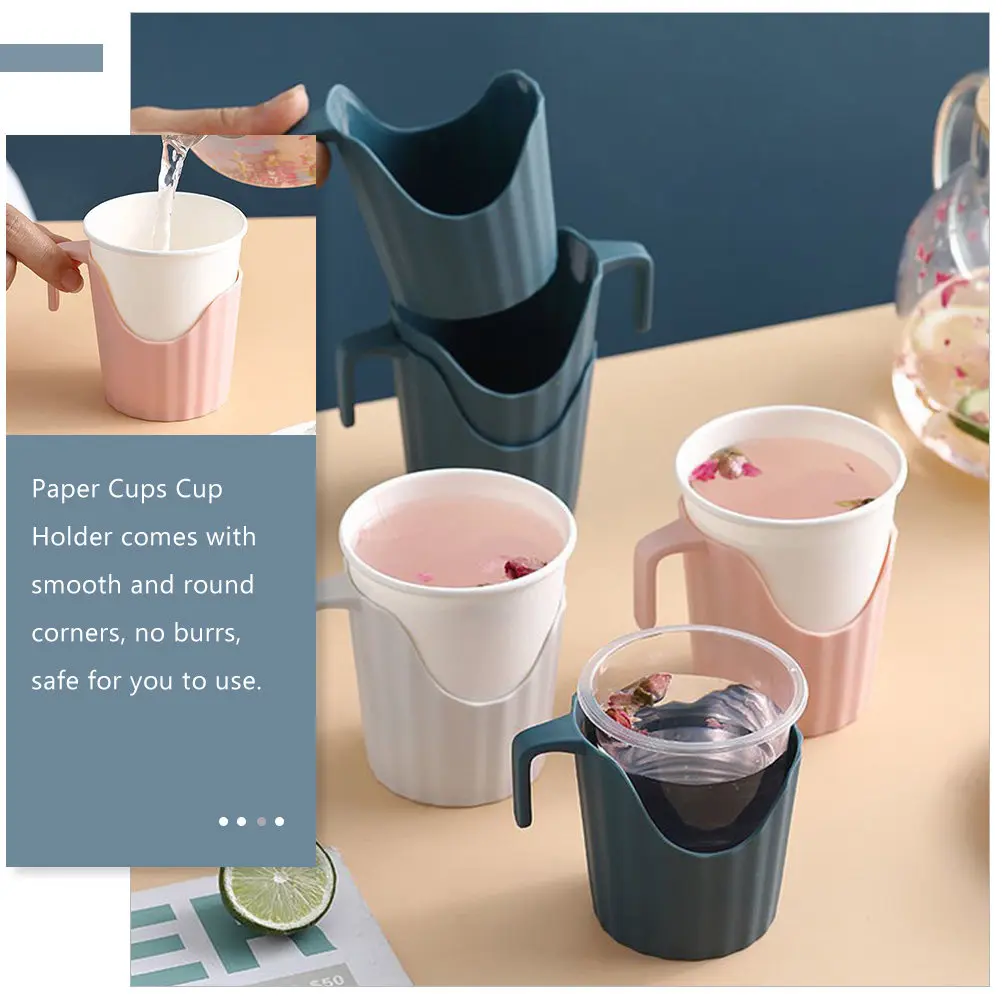6Pcs Disposable Cups Cup Holder Anti-Scalding Paper Cup Sleeve with Handle Multipurpose for Anti-Scald Mug Holder