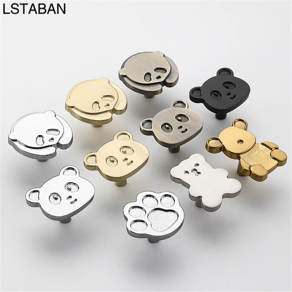 French Style Wardrobe Cabinet Knob Zinc Alloy Children's Room Creative Bear Drawer Pull Solid Animal Door Handle Furniture Knobs