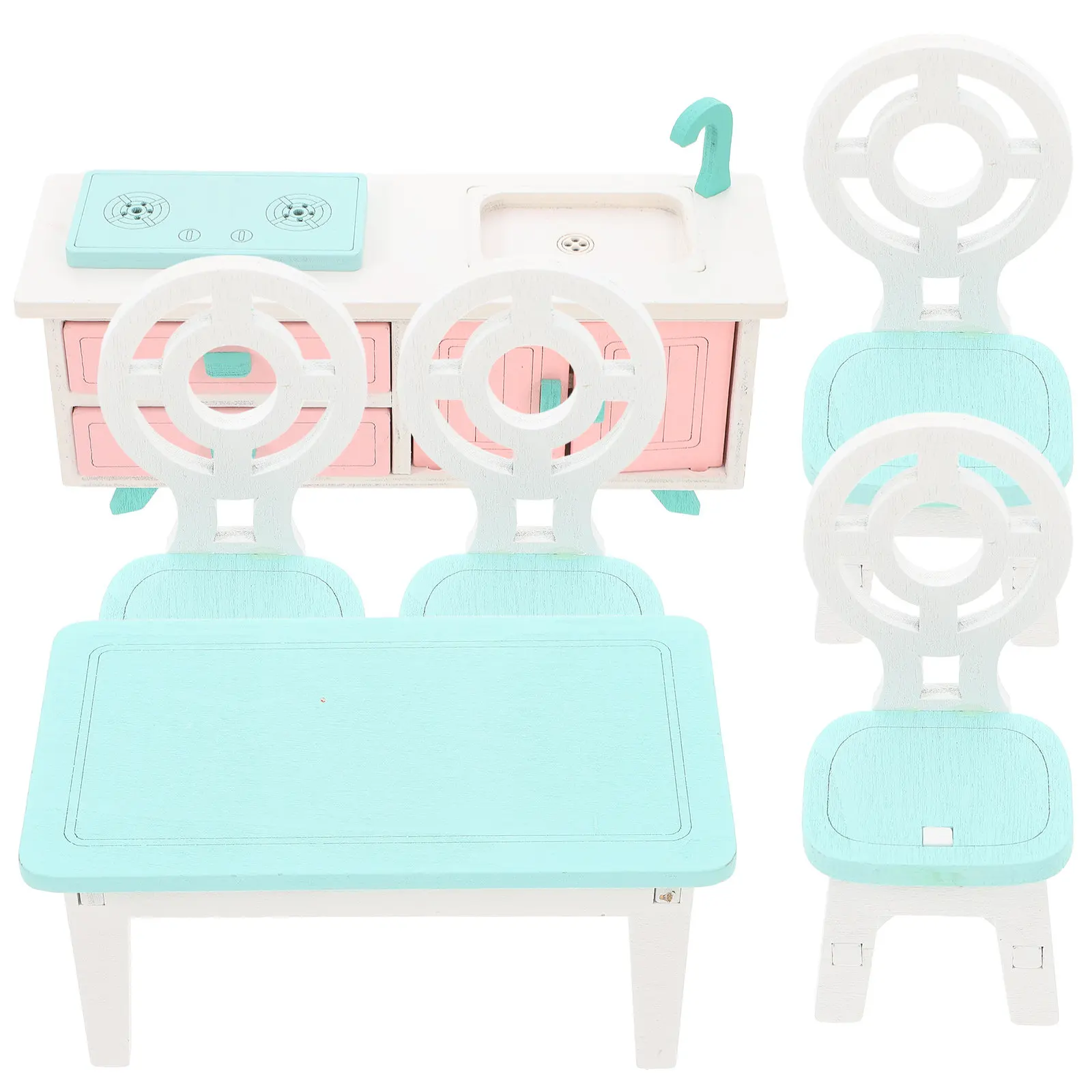 

1Set 1:12 Scale Wooden Miniature Dining Furniture Set Table Chairs Cabinet for Dollhouse Display Photography Fairy Garden Setup
