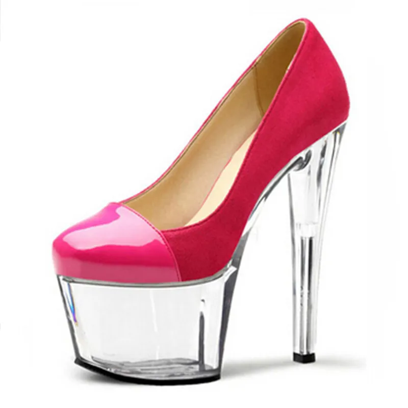 Party wedding 17 cm sexy heels, transparent soles 7 inch stiletto stage show single shoes