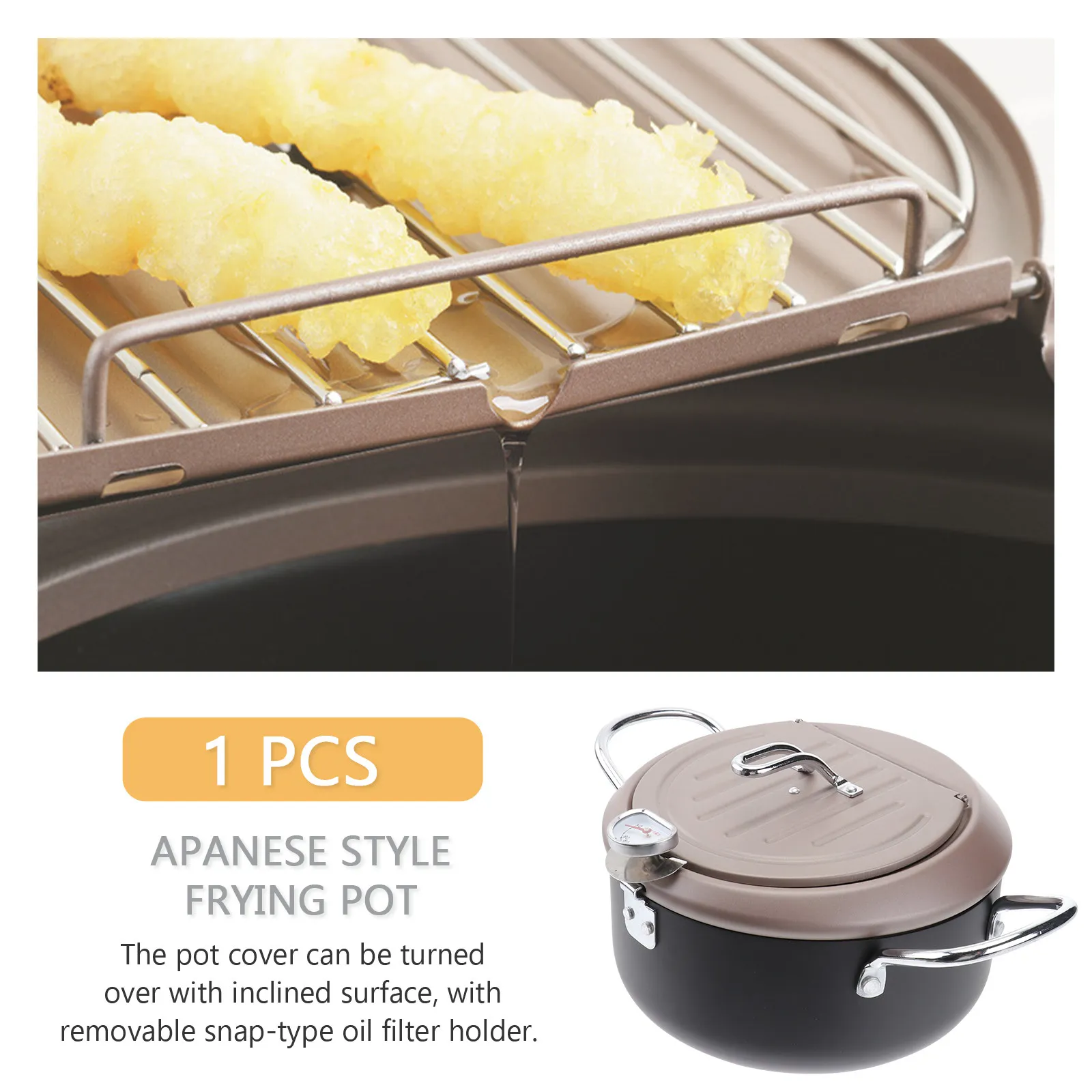 Japanese Style Fryer Pan 20Cm Deep Frying Pot Coffee Cover Detachable Thermometer Oil Filter Holder for Household Cooking view 5