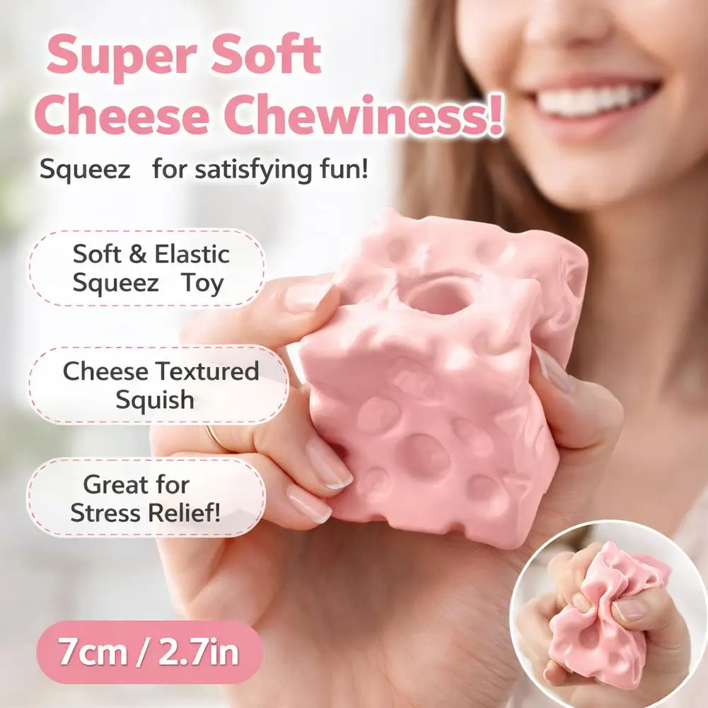 7cm Cheese Block Squishy Squeeze Toy TPR Soft Slow Rising Sensory Fidget Stress Relief ADHD Autism Anxiety Desk Kids Adults Gift