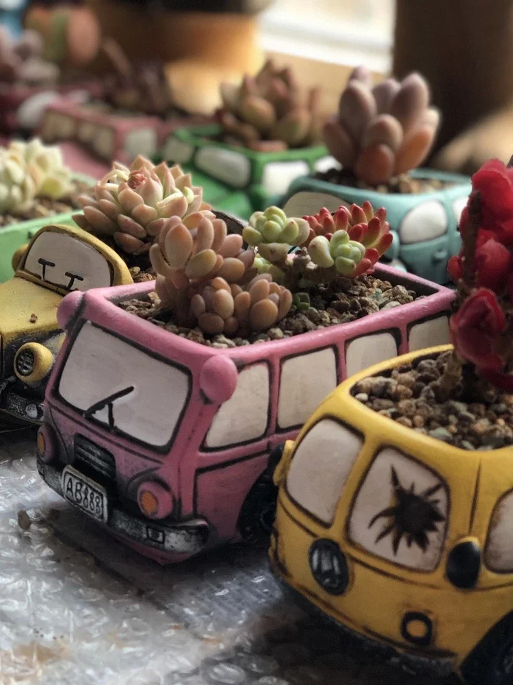 Creative Cartoon Car Succulent Flower Pot, Retro Pot, Desktop Decoration Pieces, Home Room Decoration, Ins Simple