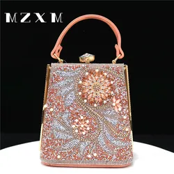 Borsa da sera per donna nuova di moda borsa a tracolla con catena in PU borsa a tracolla per portafoglio da sera in metallo con applicazioni di strass di perle