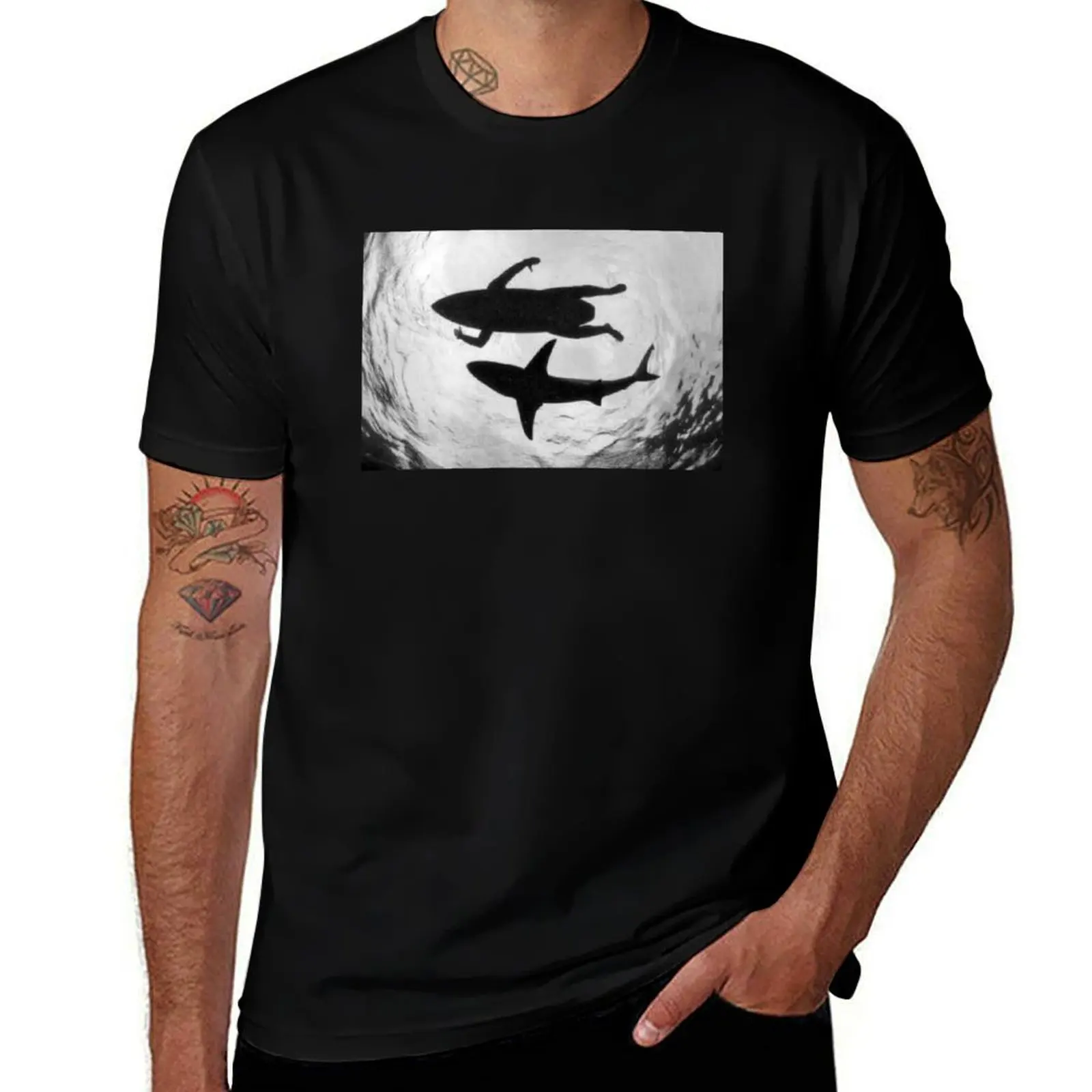 

Shark And Surfer T-Shirt mens graphic t shirts cotton tshirt 100% T-Shirt