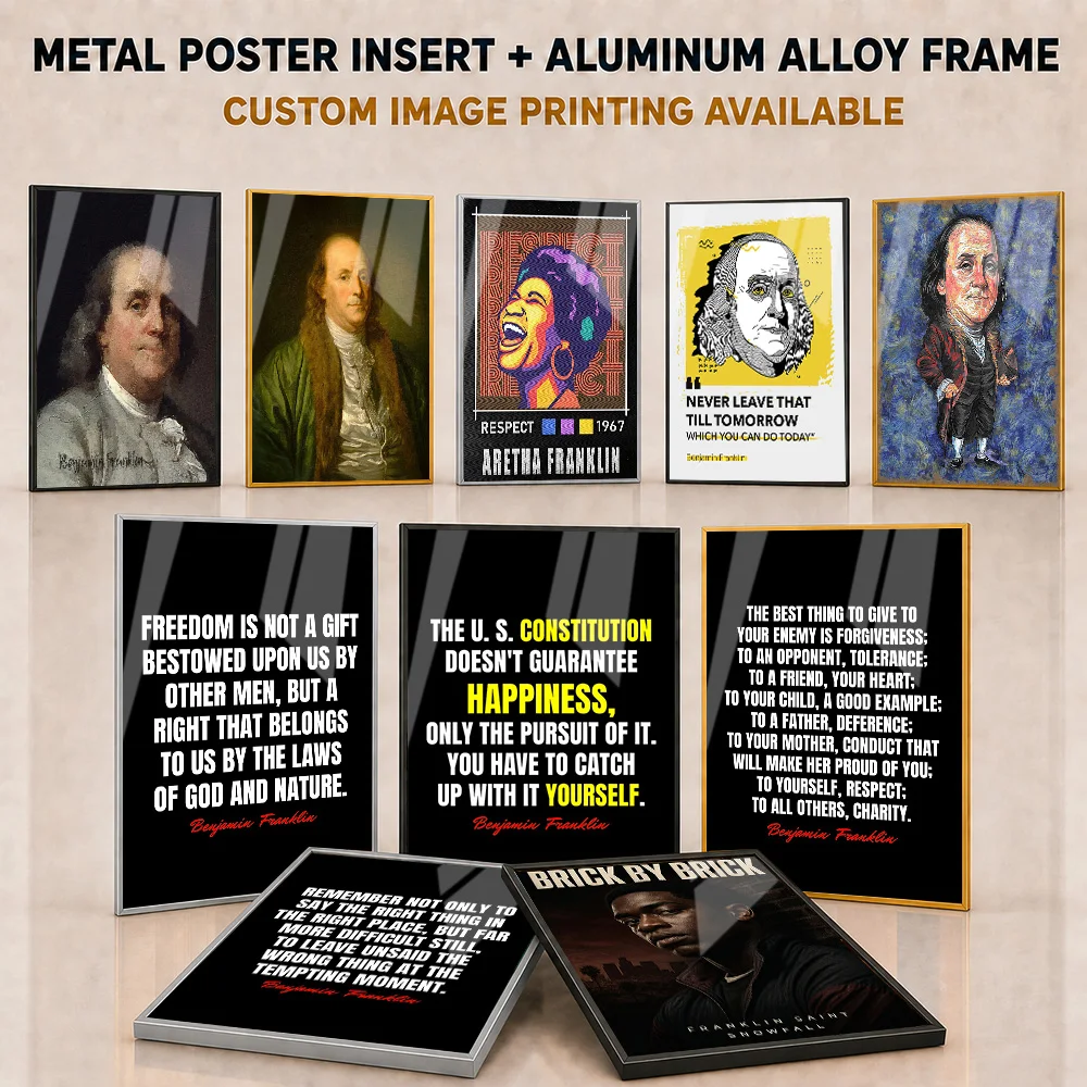 Benjamin Franklin Framed Metal Poster Personalized Historic Leader Portrait Wall Art Ideal For Study Or Classroom Scholar Gift