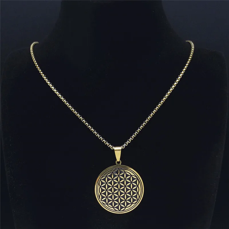 Stainless Steel Flower of Life Necklaces Pendants for Women/Men Sacred Geometry Ancient Egyptian Jewelry fleur de vie N734S02