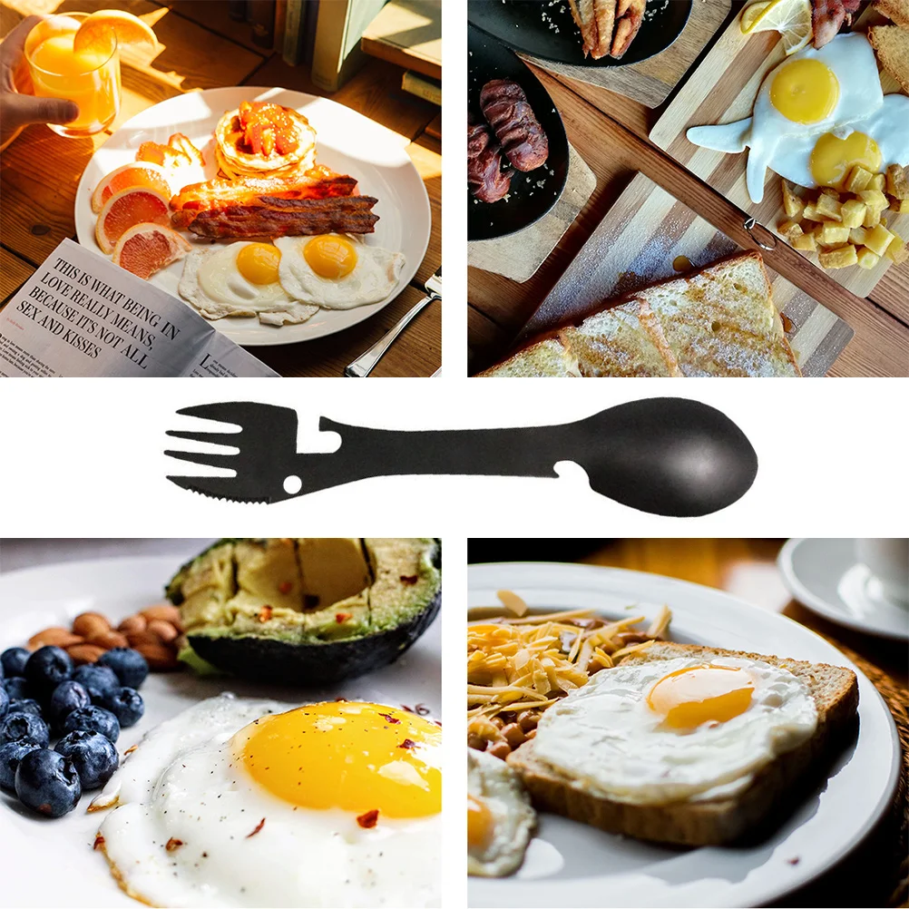 

Lunch Multifunctional Tableware Serving Utensils Picnic Cutlery Foldable Black Fork