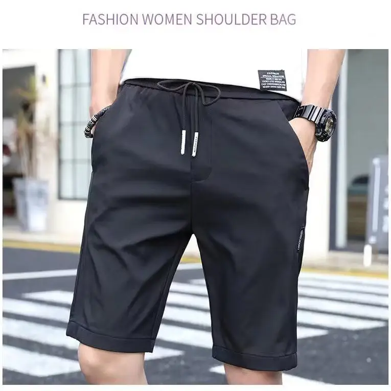 Summer Thin Casual orts Men's Sport Five-Point Loose Ice Silk Beach Mid-Pants Trendy Versatile Qui-Drng Straight Leg Pants