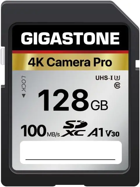 

128GB SD Card, V30 A1 U3 4K UHD for Camera, 100MB/s Read, 5Y Data Recovery, Case
