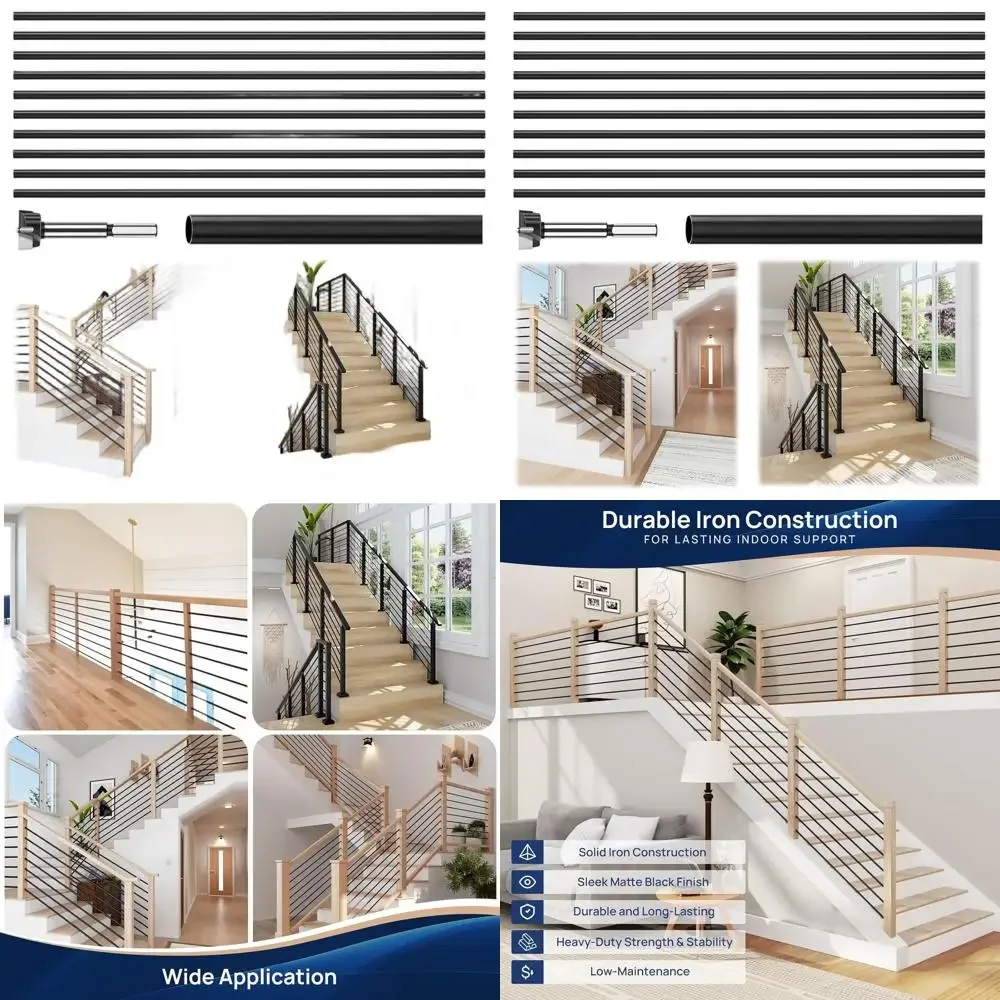 

6-Pack 35/64 Inch Matte Black Hollow Iron Stair Balusters with 14mm Wood Drill Bit for Interior Stair Railing Spindles