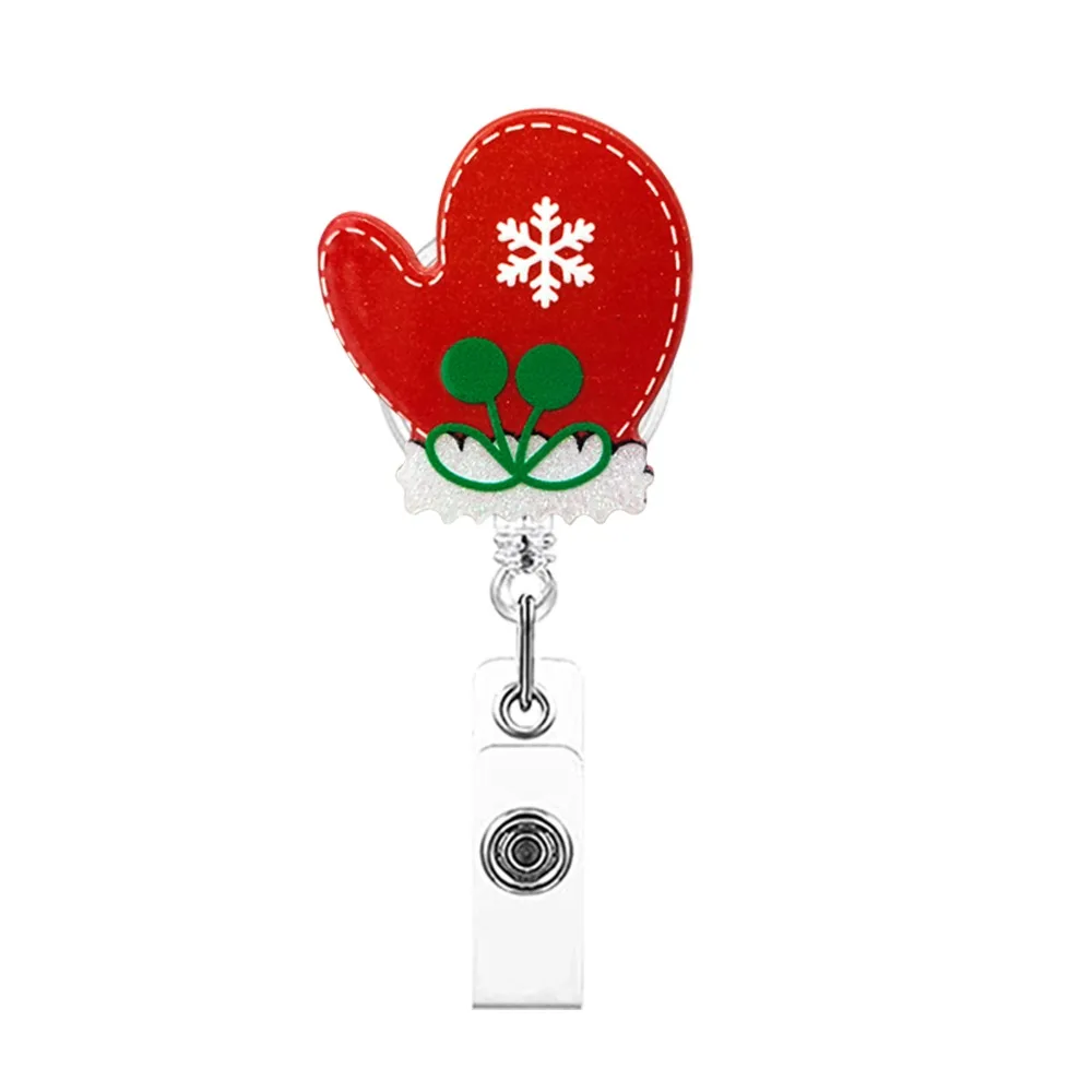 Acrylic Christmas Badge Reel Santa Claus Gingerbread Retractable Badge Holder Glitter Shiny Snowman Elk ID Card Holder