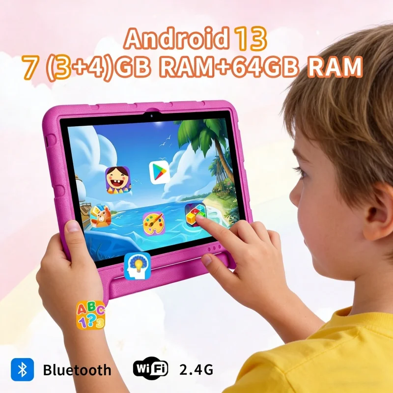 7 INCH T10 Android 13 KID Tablet 4GB DDR3 RAM 64GB ROM Gift Silicon Bracket Case X300 Allwinner A133 Quad Core Type C
