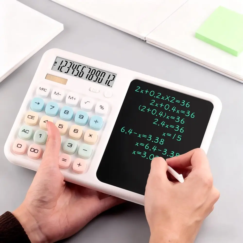 

12 Digit Display Writing Tablet Calculator Large Button Design with Pen Slot Accounting Calculator Anti-slip Dual Powered
