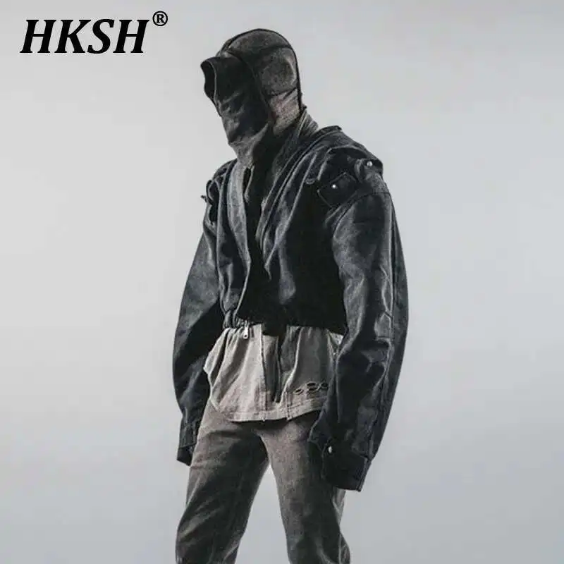 

HKSH Autumn Winter New Men's Tide Punk Silhouette Shoulder Robe Cardigan Collar Short Retro Thick Horseshoe Sleeve Jacket HK2836