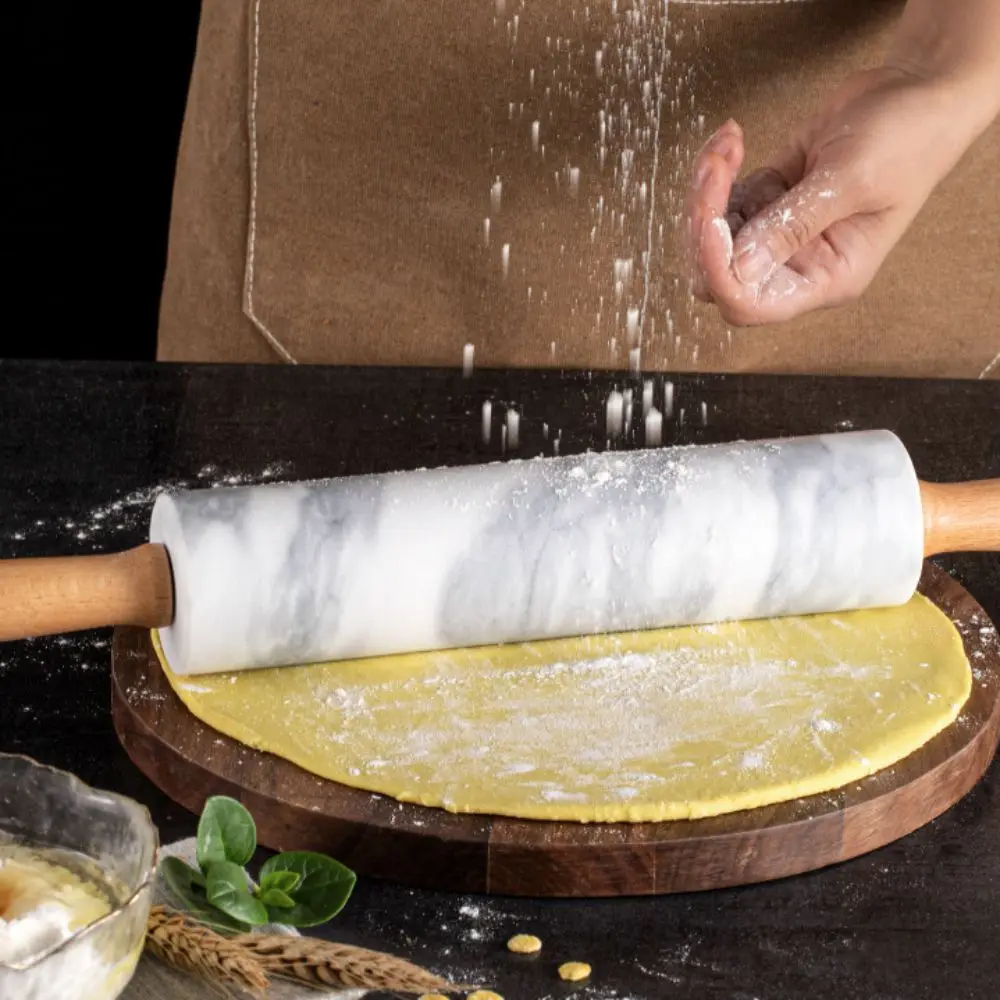 

Practical Wooden Handle Marble Rolling Pin Nonstick with Storage Base Dough Roller Smooth Surface Rolled-out Dough Stick Pasta