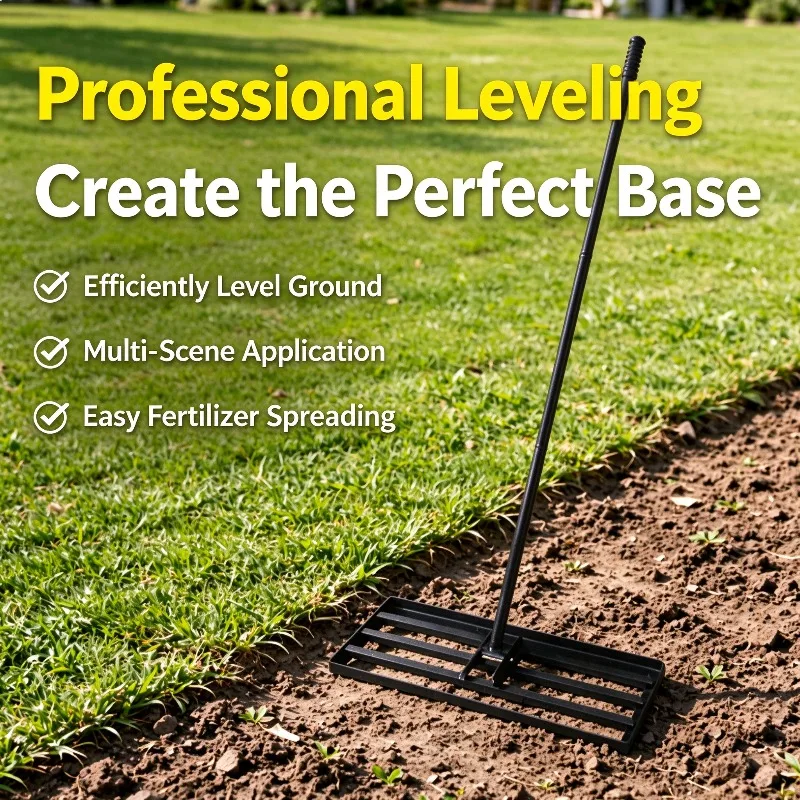 Lawn Leveling Rake Adjustable Handle 75x25cm Heavy Duty Grass Leveler Tool for Garden Yard Golf Course Sand Soil