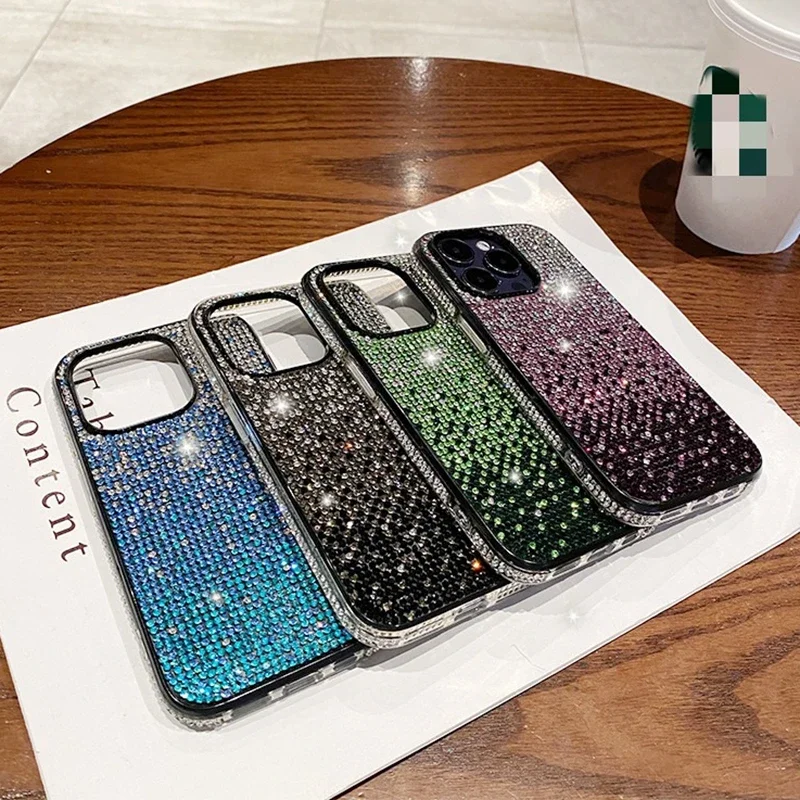 15Pro Max Luxury Case Full Shinny Diamond Bumper Frame Cover for iPhone 15 Plus 11 12 13 14 15 Pro Max X Xs Xr 7 8 Plus PC Cases