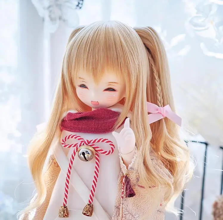 D03-C019 children handmade toy 1/3 1/4 1/6 MD doll BJD/SD doll's Accessories mixed pink white color pink bow braid wig 1pcs - Image 4