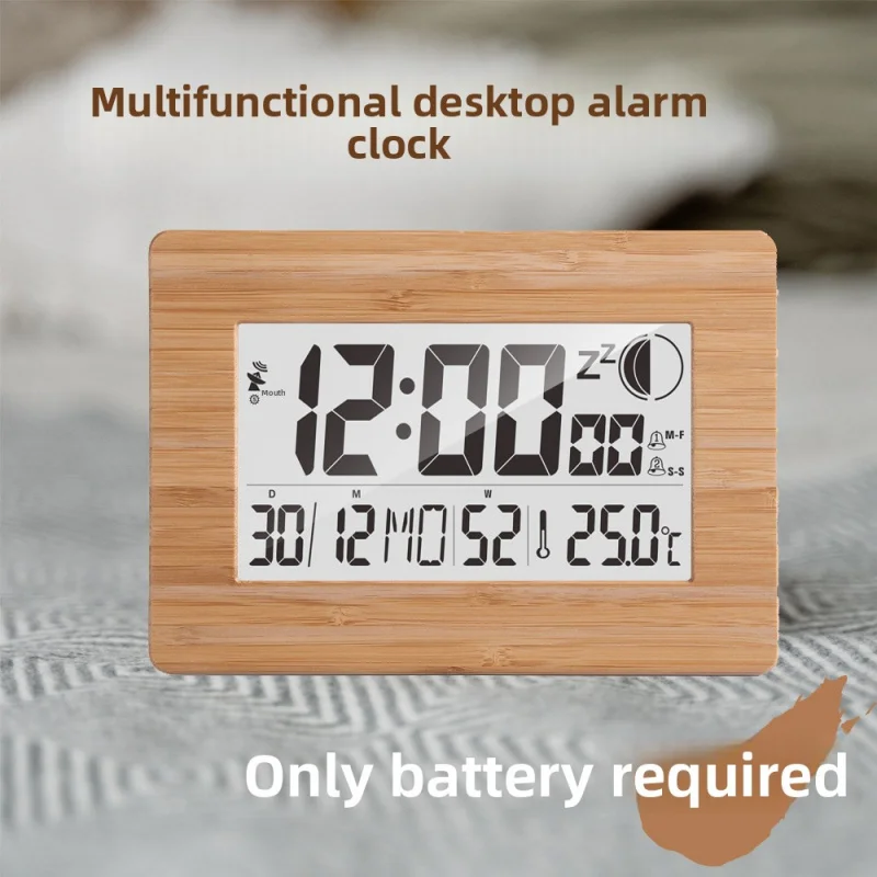 

Multifunctional desk clock with indoor temperature and humidity display, silent alarm clock, Nordic style radio-controlled clock