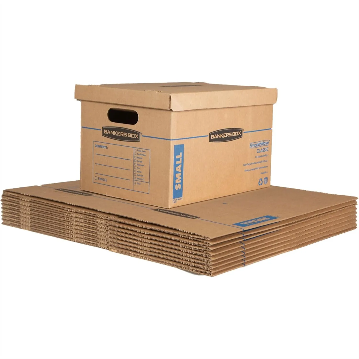 

Cardboard Moving Box 10 Pack with Reinforced Handles for Easy Carry, Tape-Free Assembly, Lift-Off Lid, 15x12x10 Inches