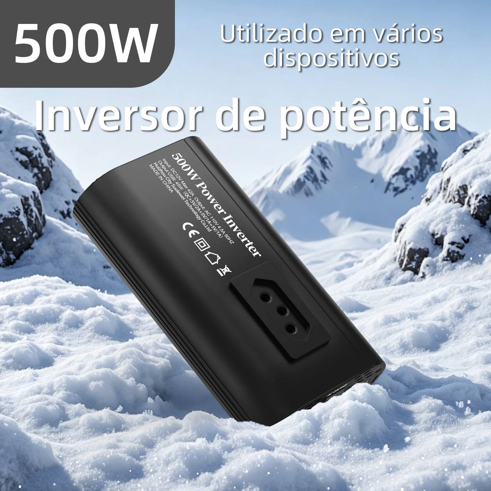 300W Brazil Car Inverter, Portable with Temp-Controlled Fan, 12V DC to AC - 110V & 220V Models in One Link