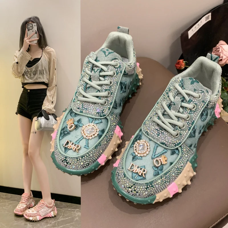 

Luxury designer Women's Sneakers Fashion Luxury Rhinestone Ladies Shoes 2024 New Outdoor Platform Female Sports Shoes Vulcanize