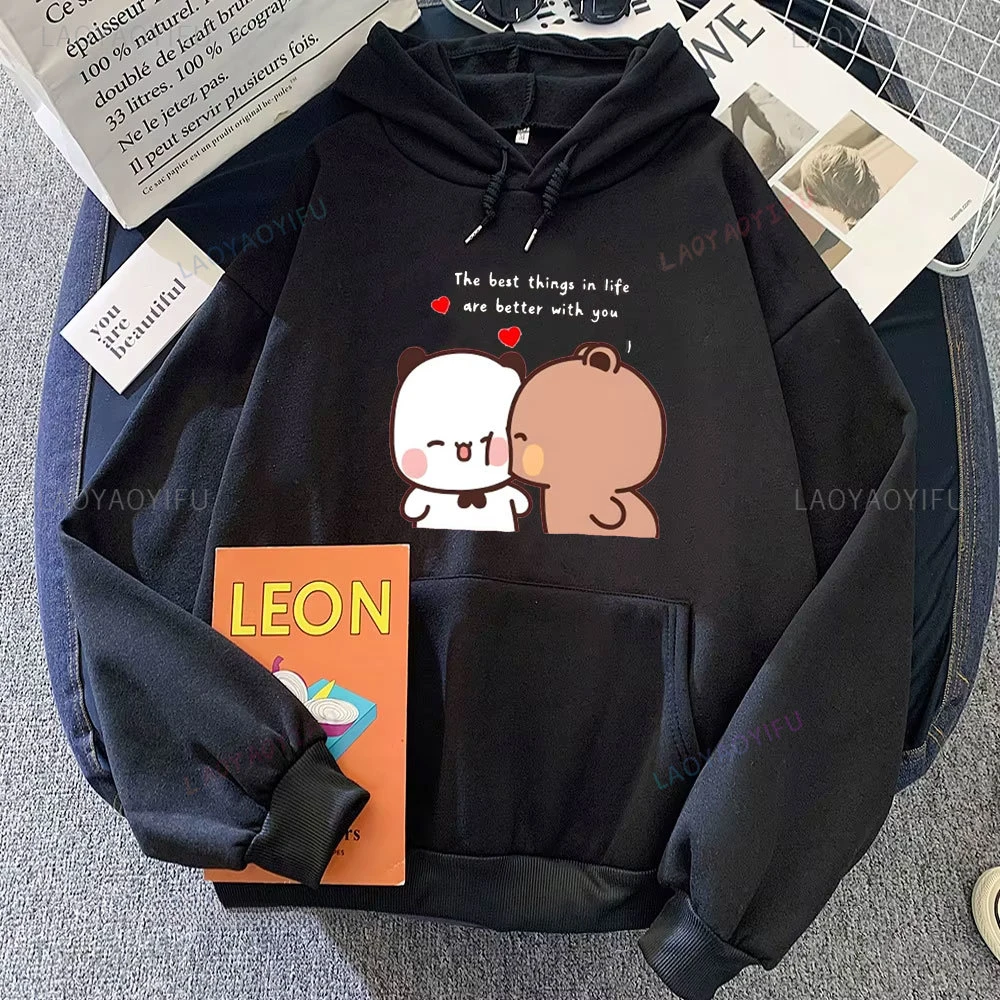Panda Bear Bubu Dudu Love Heart Sweatshirts Couple Clothing Unisex Casual Streetwear Kawaii Printing Drop Shoulder Sweatshirt