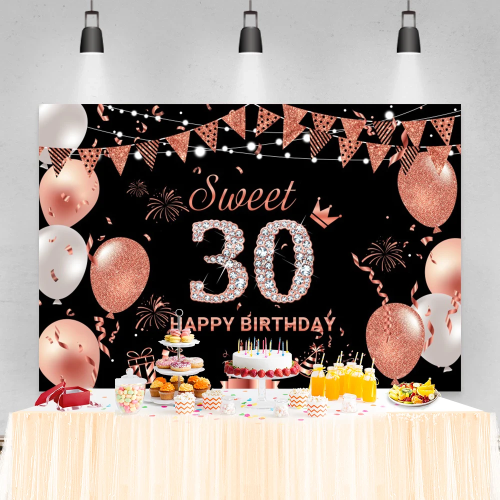 Fondo de fiesta de cumpleaños de adultos con globos dorados, cartel de fotografía de retrato de fiesta familiar, Decoración de mesa de pastel, Fondo de fotomatón