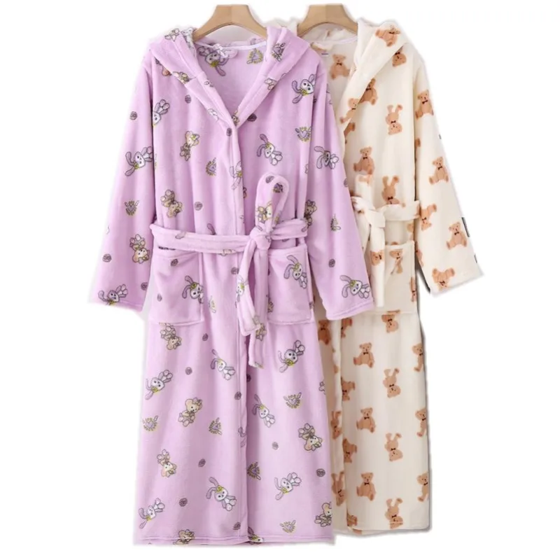 Autumn Winter Women Japanese Kimono Robs High Quality Sleep Robe Soft Fleece Women Cute Hoodie Nightgown Camison Dormir Mujer