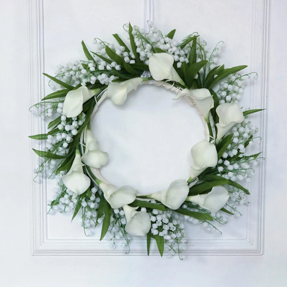 Artificial Calla Lily Door Wreath White Floral Wreath for Front Door Living Room Wall Garden Wedding Festival Decor