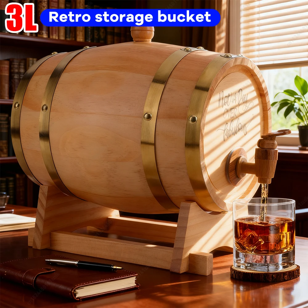 

3L Wood Wine Barrel Pine Wood Beer Brewing Accessories Household Red Wine Barrel Inner Tank Home Whiskey Decanter