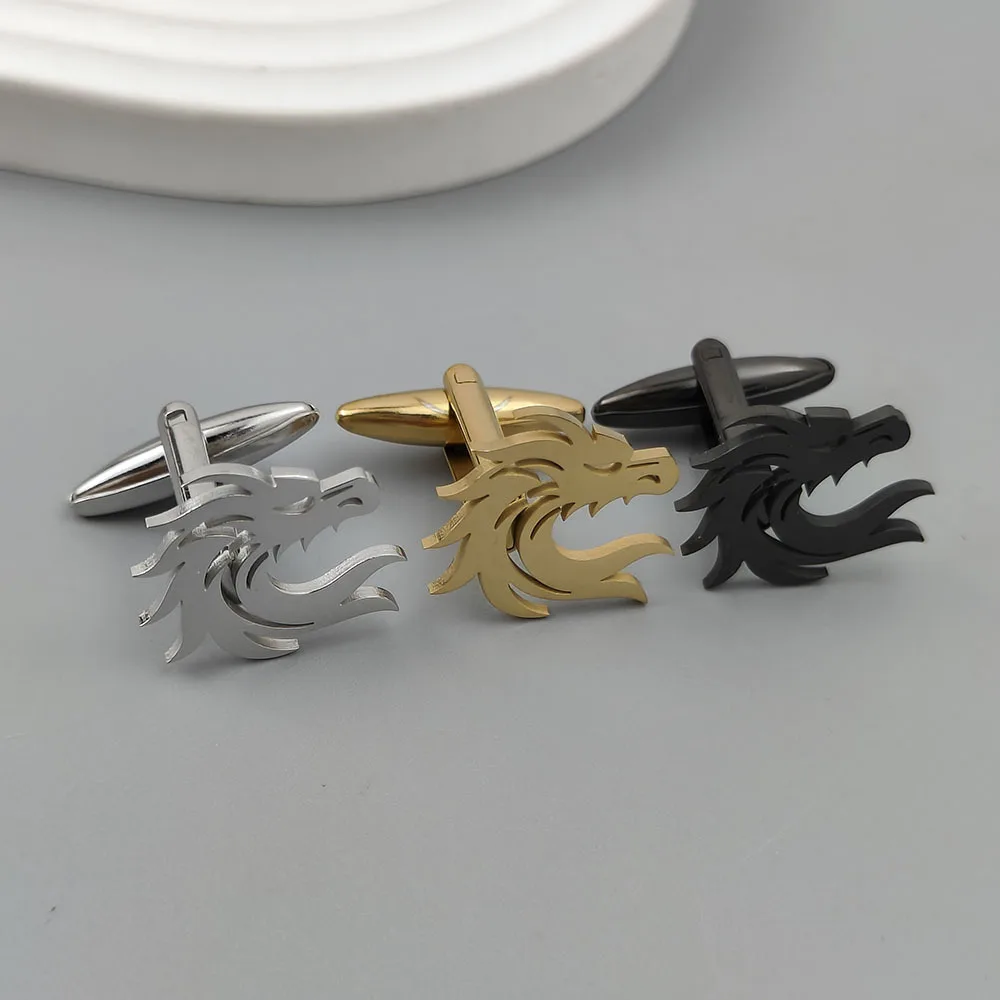Creative Dragon Shaped Stainless Steel Cufflinks Available in Gold Silver Black Colors Men's Business Dress Shirt Sleeve Nails