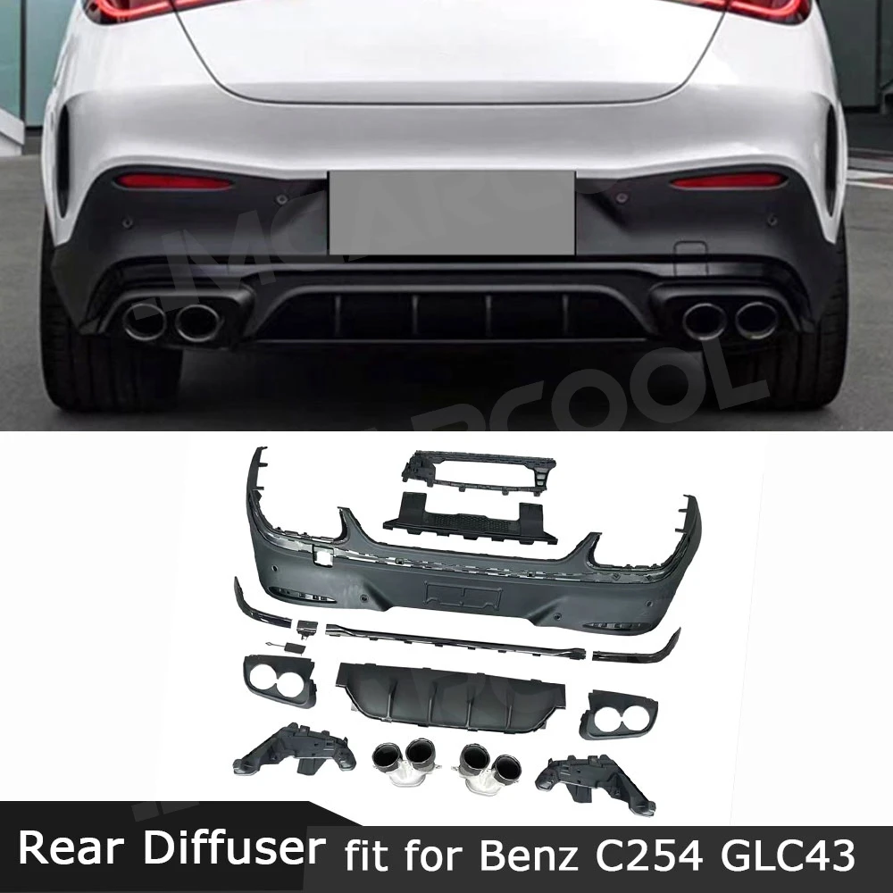 

JMCARCOOL For Benz C254 GLC43 AMG Coupe 2024 2025 Car Rear Diffuser Bumper Lip With Exhaust Tips Body Kits Exterior Accessories
