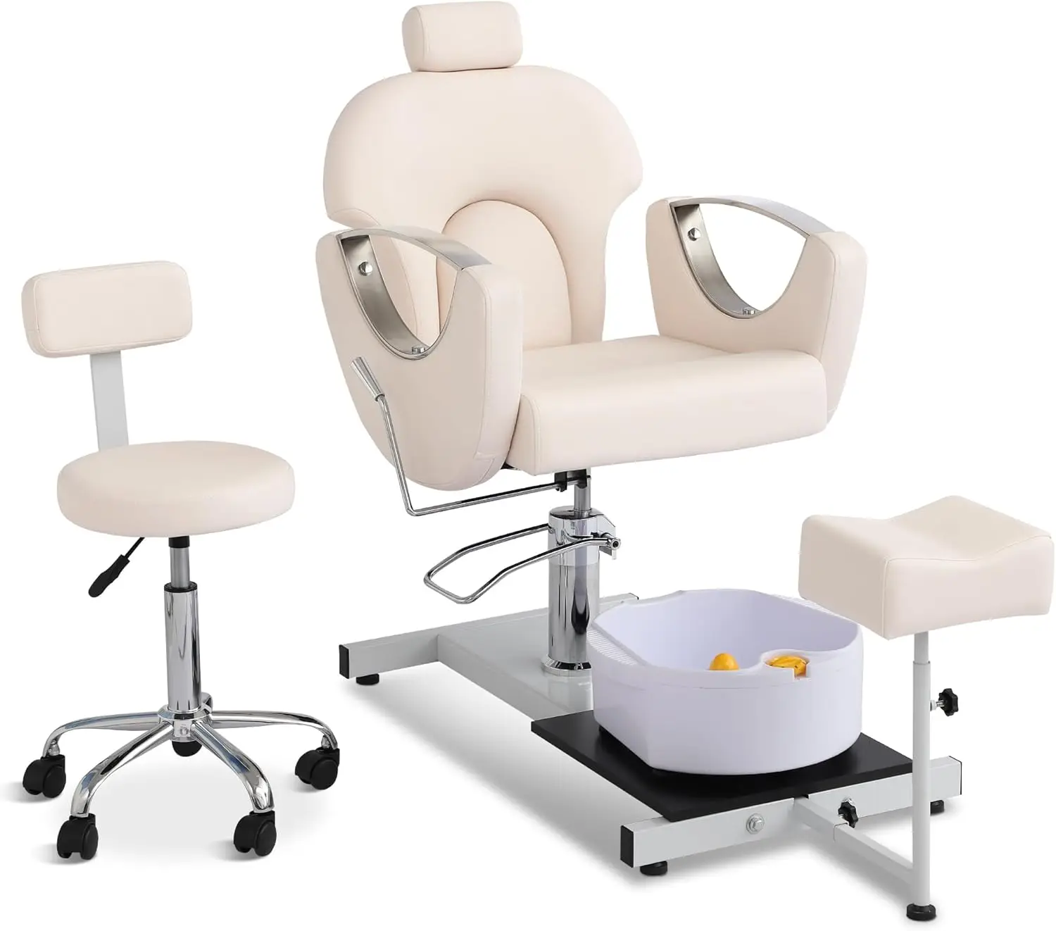 Pedicure Station No Plumbing, Hydraulic Pedicure Chair for Nail Tech, Height Adjustable Reclining Pedicure Station Unit