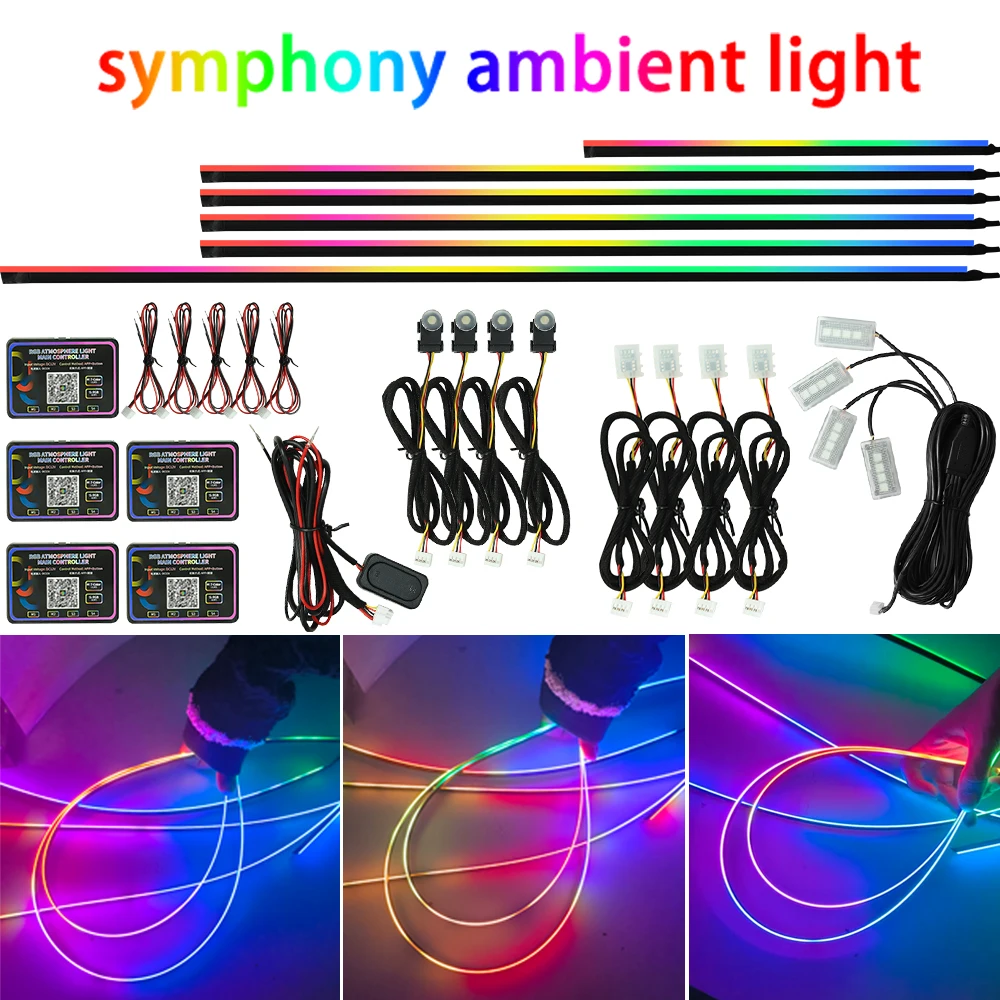 

18in1 RGB Symphony Car Ambient Light 64 Color interior Acrylic Guide LED Strip Light Decoration Atmosphere Lamp by APP Control