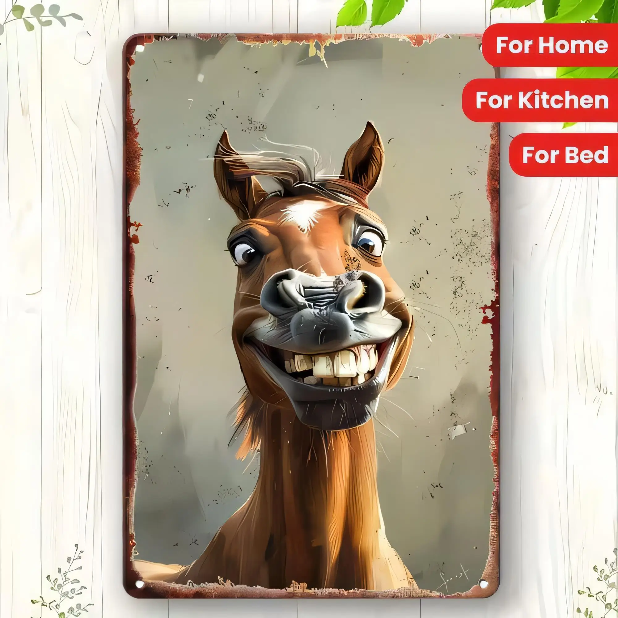 Tin Sign Funny Horse Head Wall Art Vintage Metal Poster for Home Decor Rustic Farm Style   Indoor Outdoor Sign Plaque for Kitche