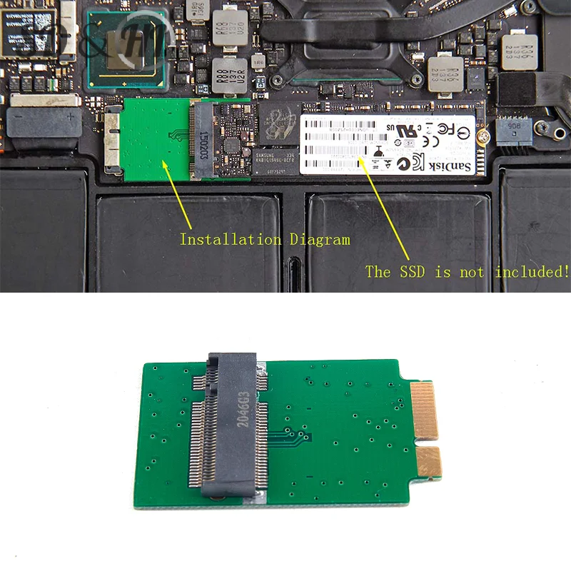 

M.2 NGFF SSD Card 12 + 6 Pin Adapter Board For MacBook Air 2010 2011 A1370 A136