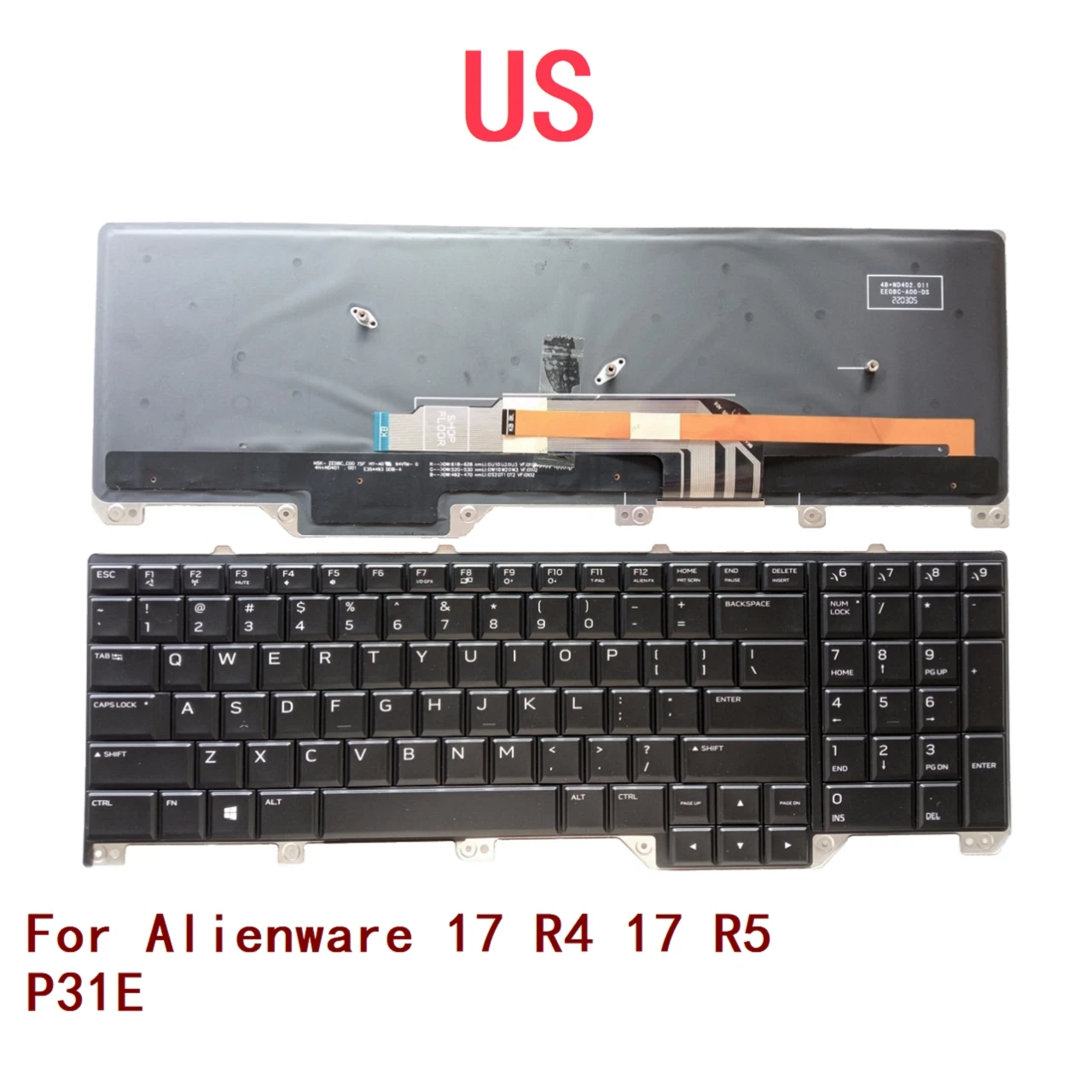 New US Laptop Backlit Keyboard For Dell Alienware 17 R4 17 R5 P31E Notebook PC Replacement