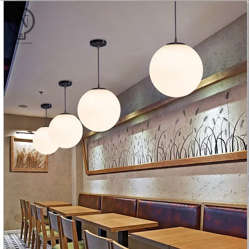 

Gold/Black/Silver Glass Ball Pendant Light E27 White Globe Hanging Lamp for Bar Restaurant Bedroom Decorative Lighting