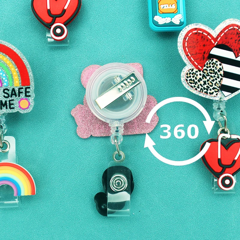 Rainbow And Love Rotate Badge Reel Doctor Workers Nurse ID Holder Girl Boy Retractable Name Card Holder Accessory