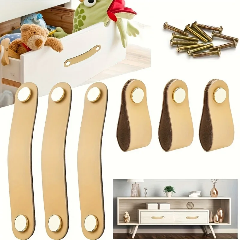 2Pcs Leather Drawer Pulls, Cabinet Knob Pulls, 22mm for Furniture, Cabinet Pull Knobs, DIY Leather Wardrobe Knobs