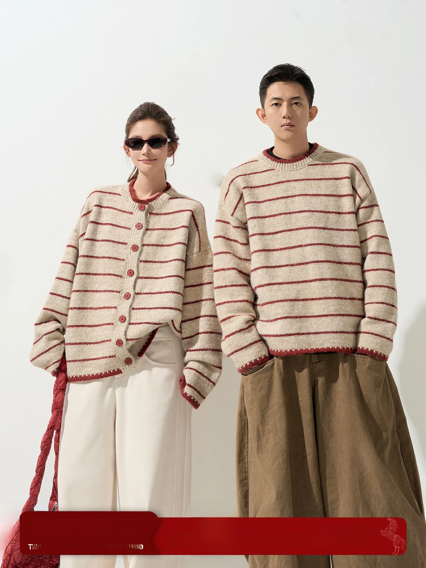 

Теплый вязаный свитер-пальто Wutong Long Sleeve для пар, свободный крой, зимний, модный, с круглым вырезом, в полоску, для женщин