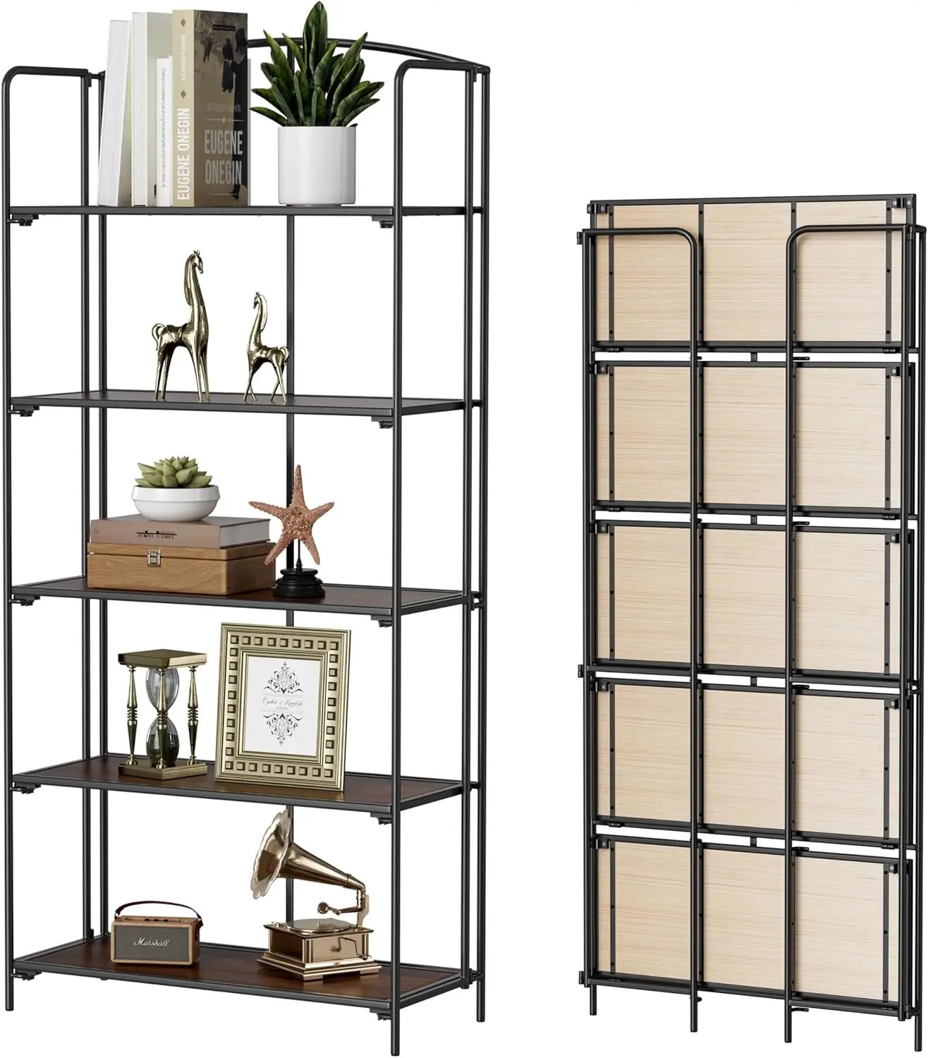 

Assembly Folding Bookshelf for Living Room, 5 Tier Black Collapsible Book Shelf for Home Office, Portable Bookcase