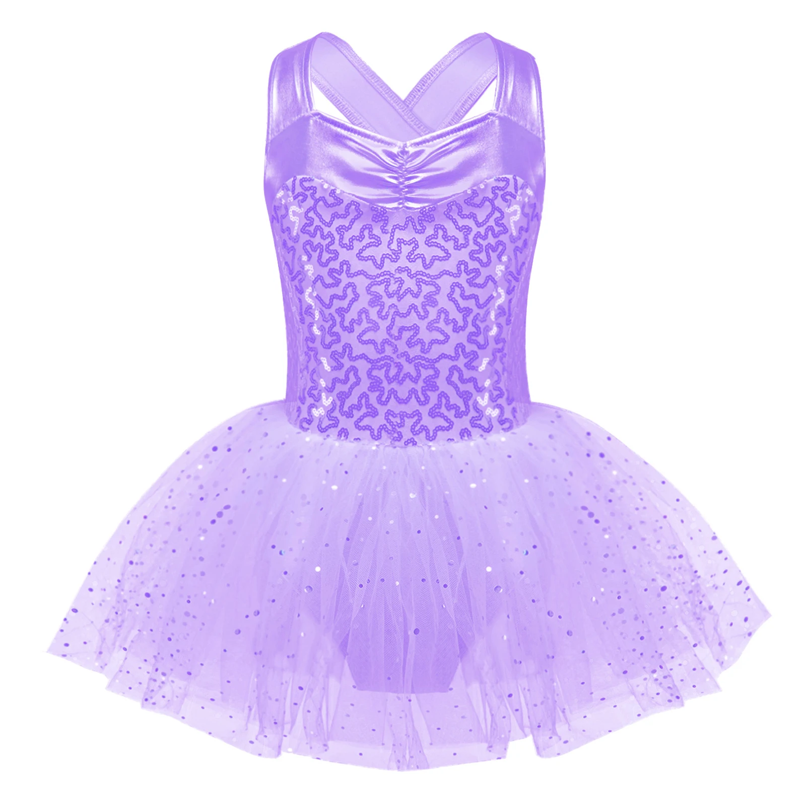 Kids Girls Ballet Dress Glitter Sequins Dance Tutu Skirted Gymnastics Leotard Ballerina Dancewear Children Performing Costumes