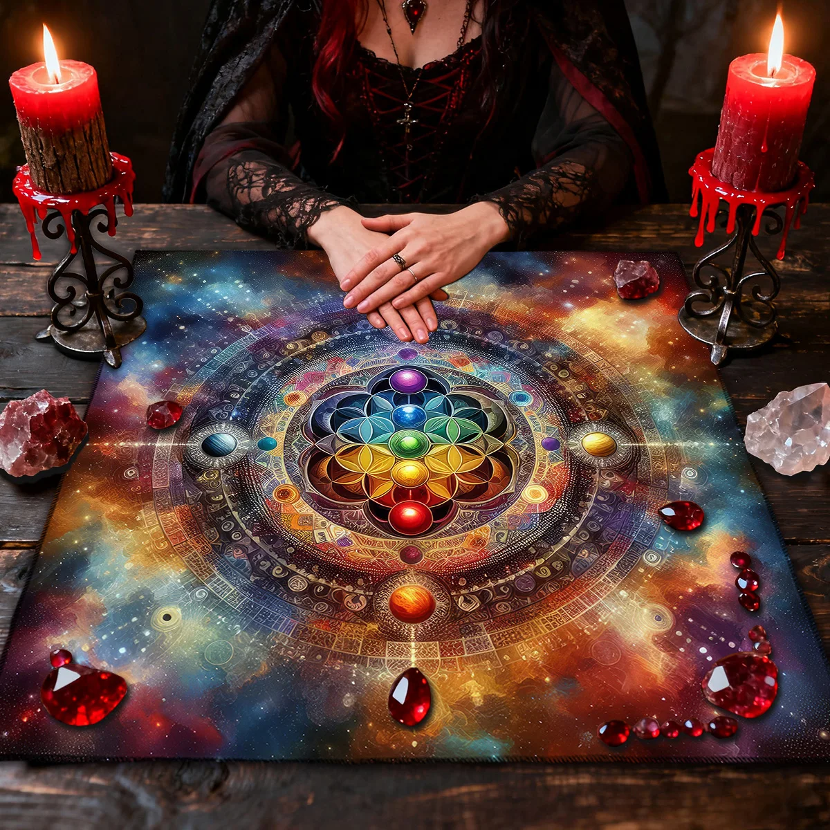 Flower Of Life Tarot Tablecloth Spread Tarot Reading Cloth Divination Altar Cloth Meditation Circle Galaxy Tarot Mat Card Pad